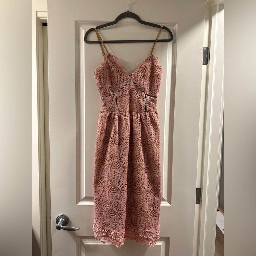 Anthropologie Current Air Pink Lace Midi Dress| size xs